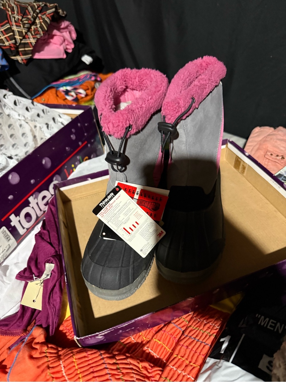 totes Kids Gray and Pink Winter Boots